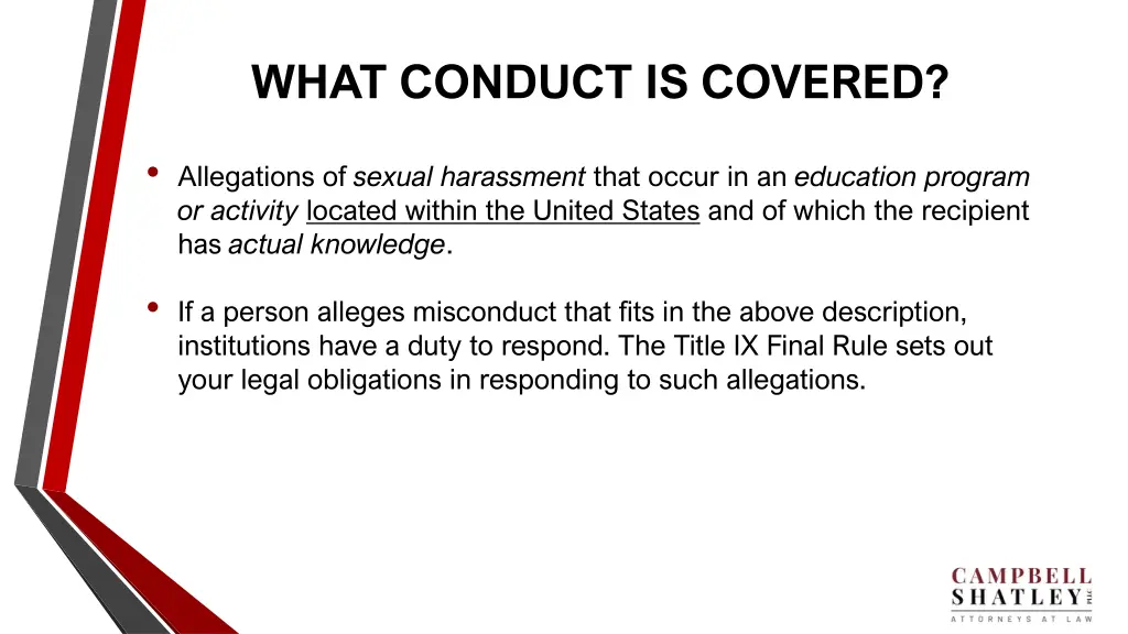 what conduct is covered