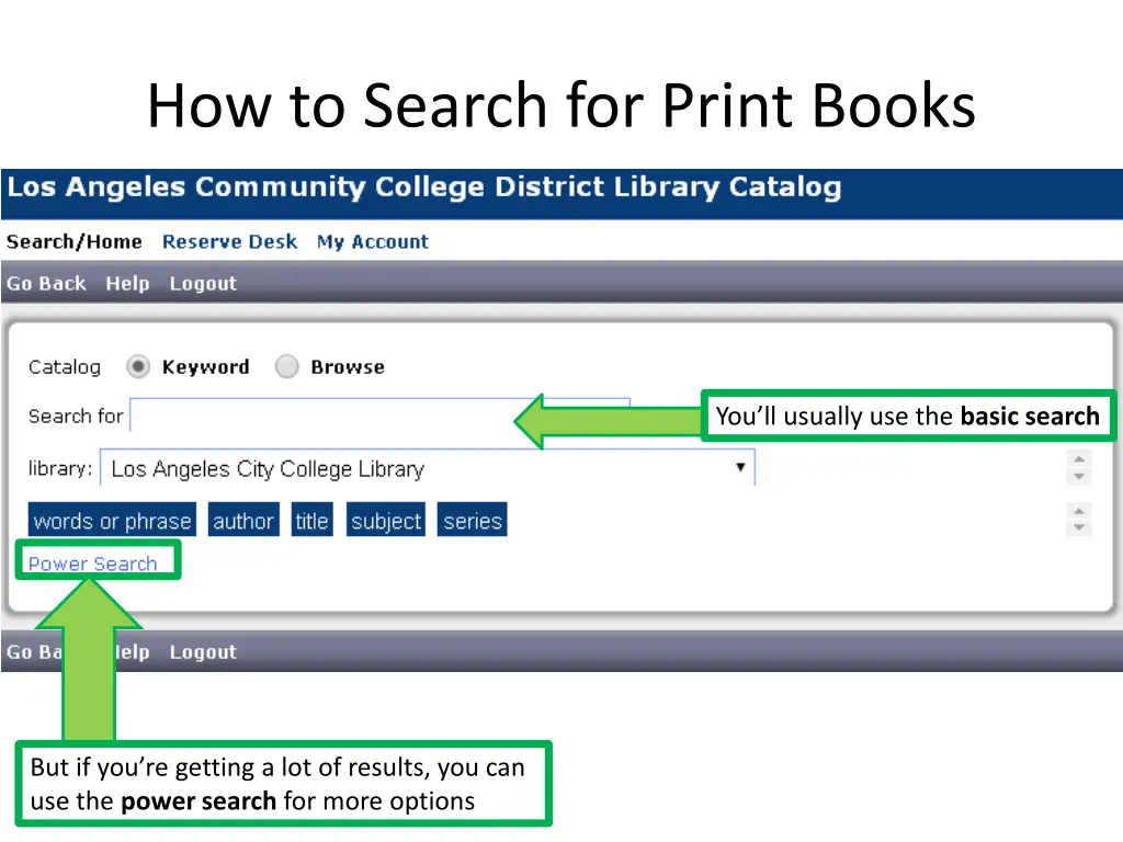 how to search for print books