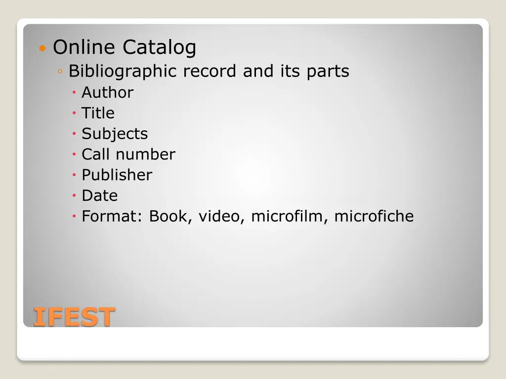 online catalog bibliographic record and its parts