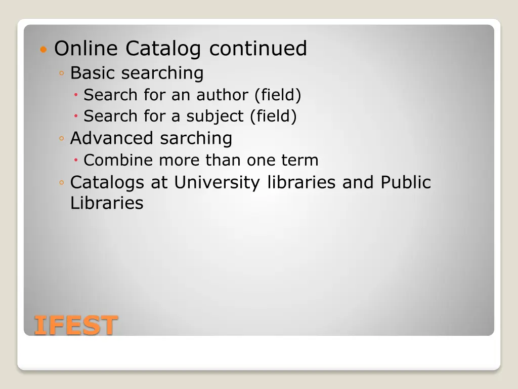 online catalog continued basic searching search