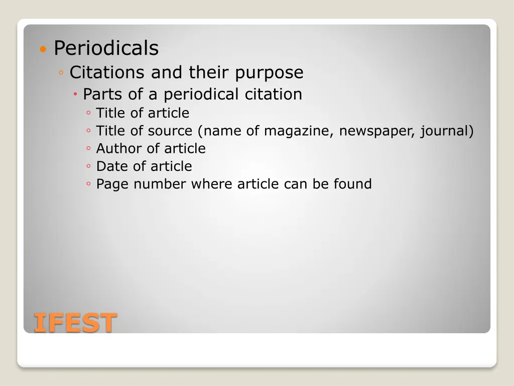 periodicals citations and their purpose parts
