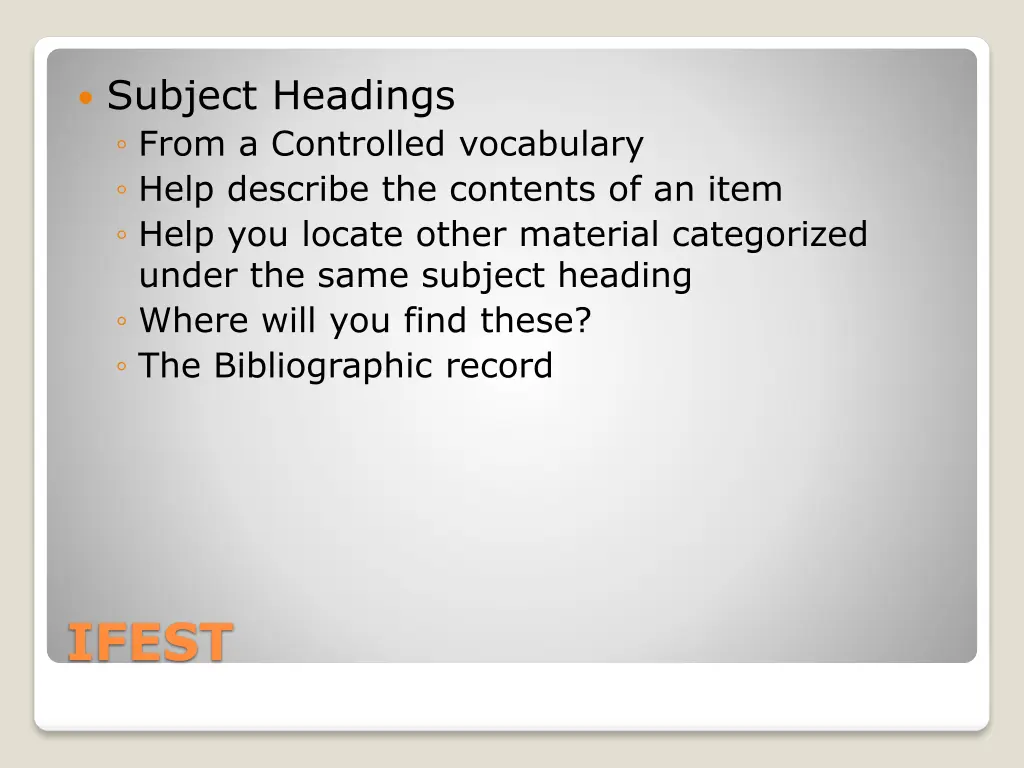 subject headings from a controlled vocabulary