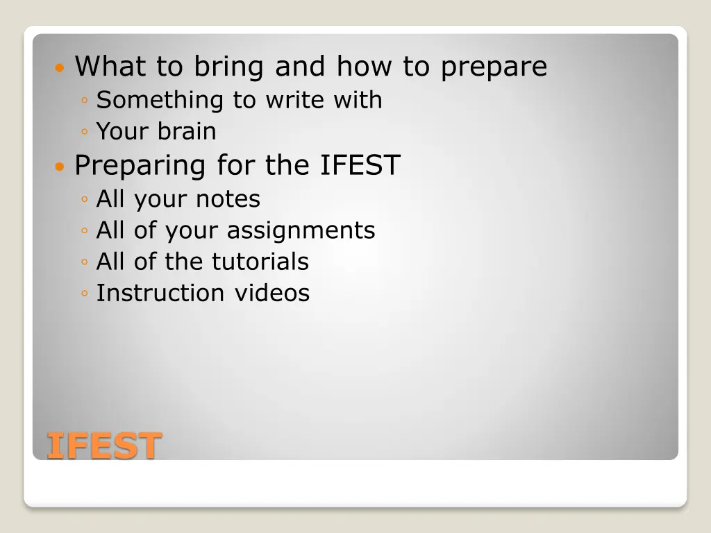 what to bring and how to prepare something