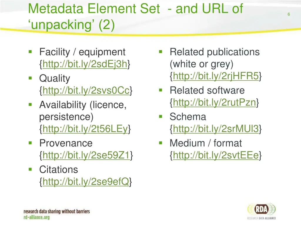 metadata element set and url of unpacking 2