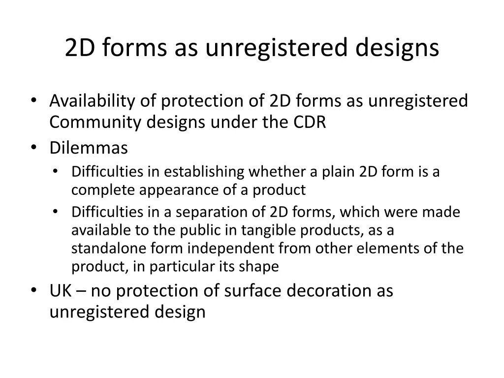 2d forms as unregistered designs