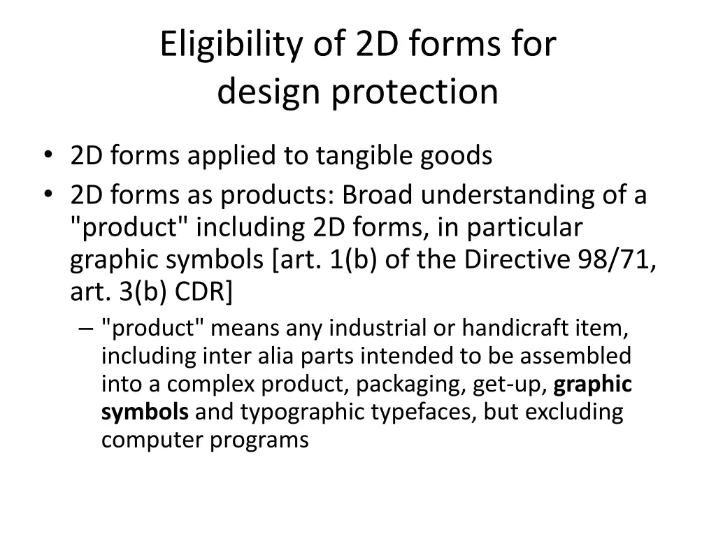 eligibility of 2d forms for design protection