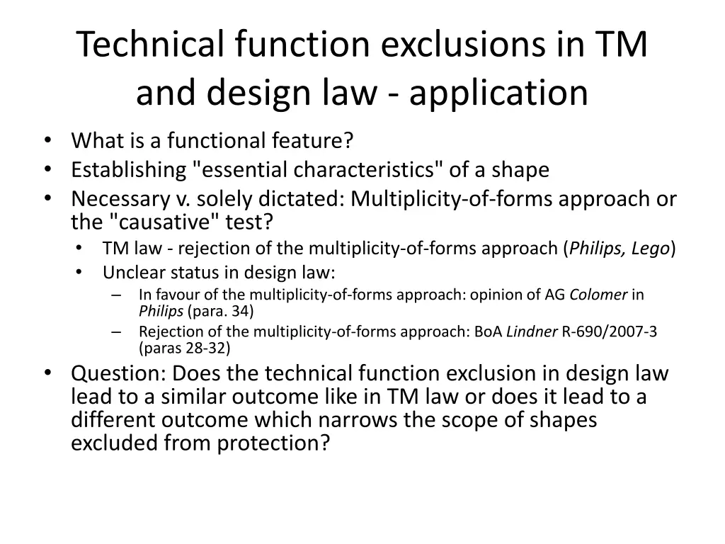 technical function exclusions in tm and design 2