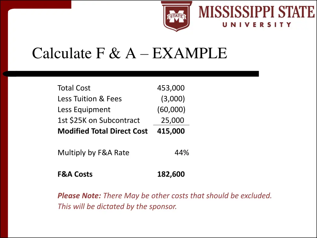 calculate f a example