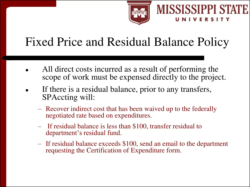 fixed price and residual balance policy