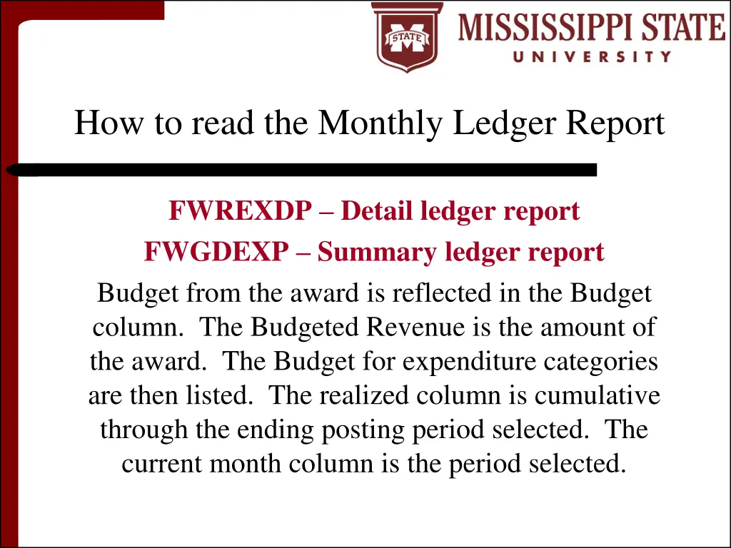 how to read the monthly ledger report