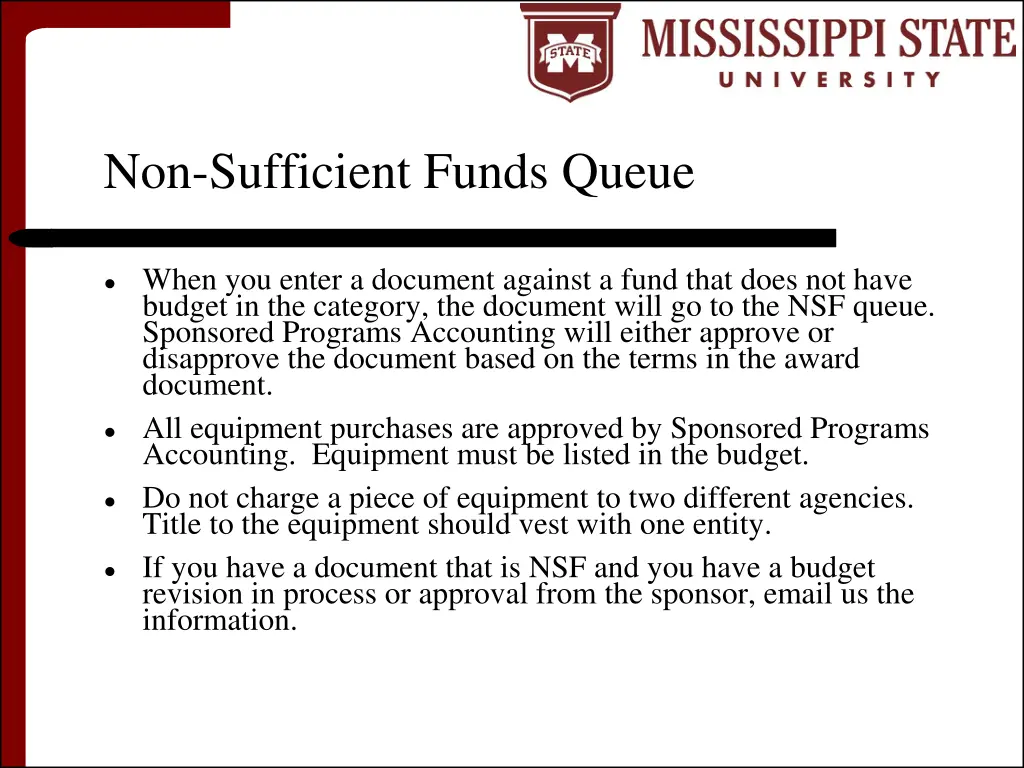 non sufficient funds queue