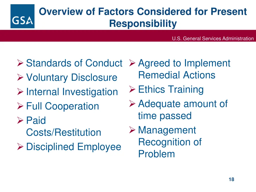 overview of factors considered for present