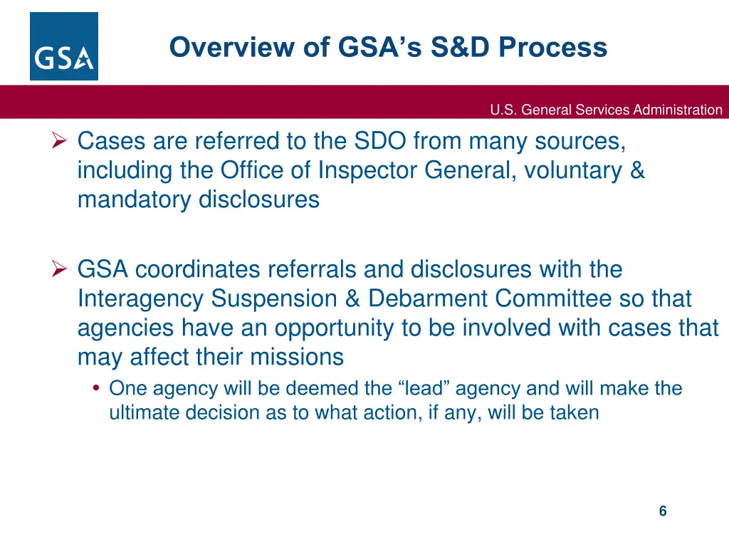 overview of gsa s s d process