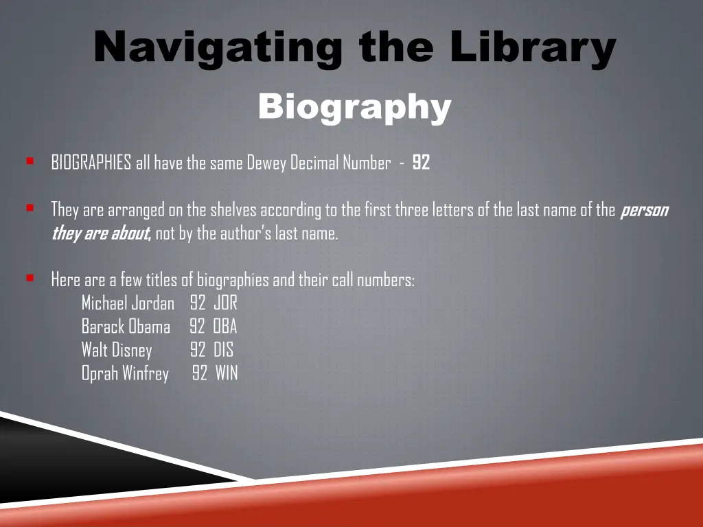 navigating the library biography