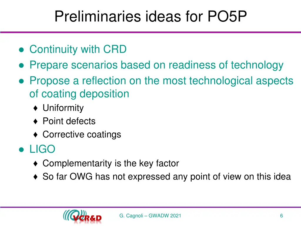 preliminaries ideas for po5p