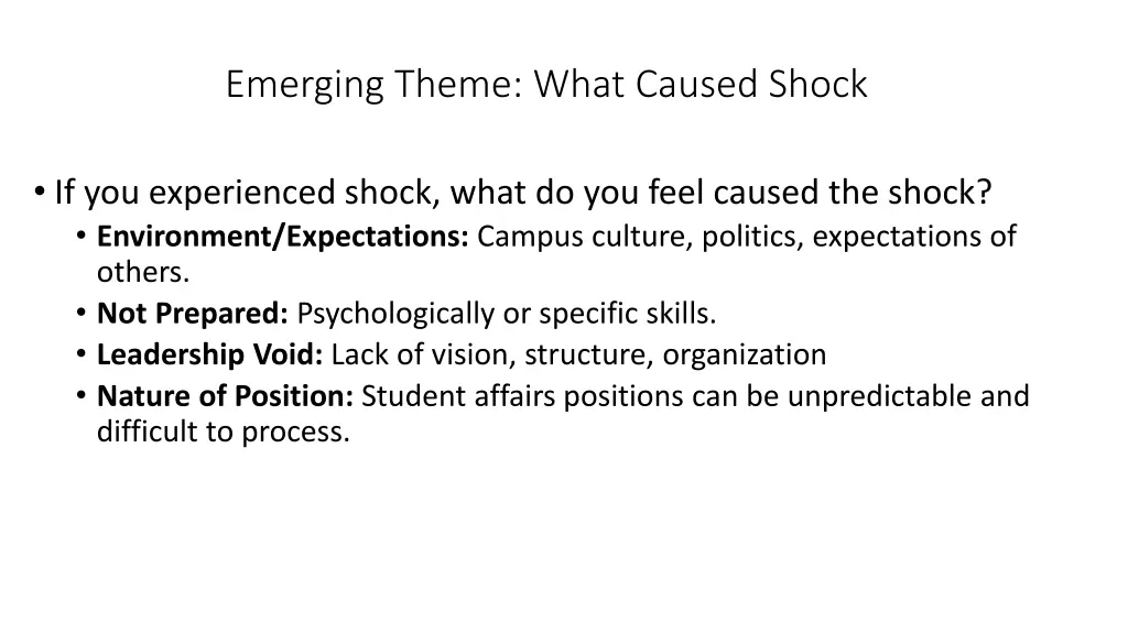 emerging theme what caused shock