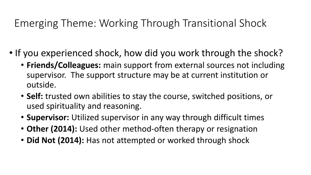 emerging theme working through transitional shock