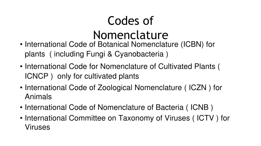 codes of nomenclature