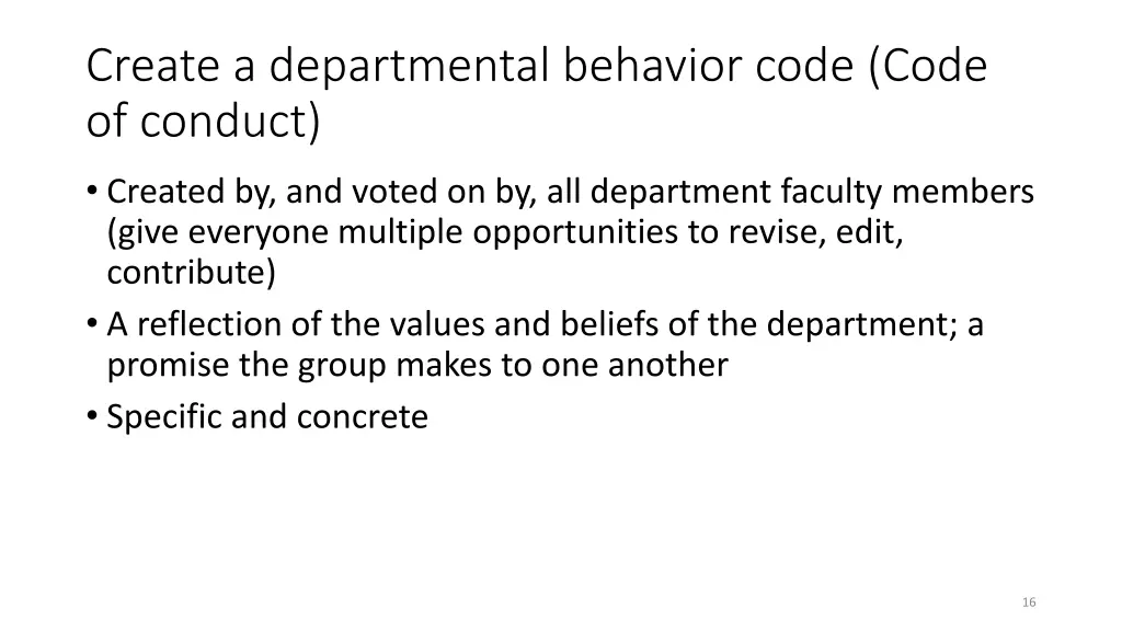 create a departmental behavior code code