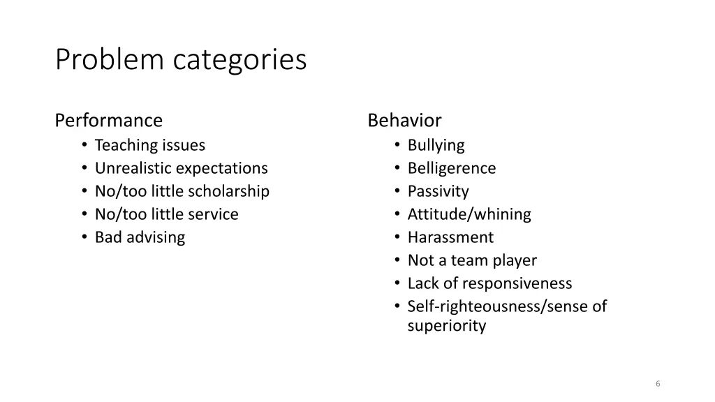problem categories