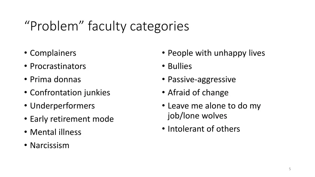 problem faculty categories