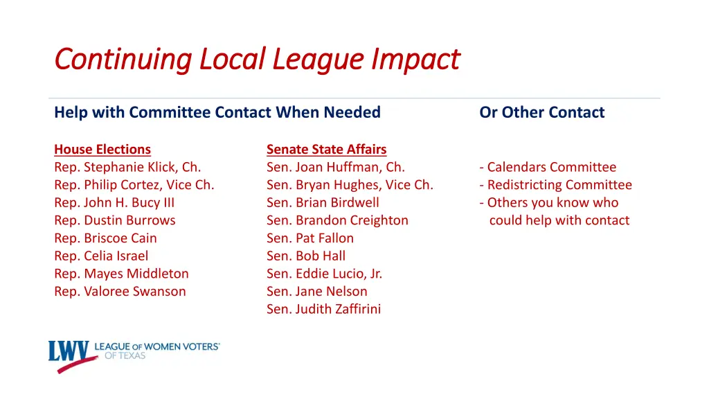 continuing local league impact continuing local
