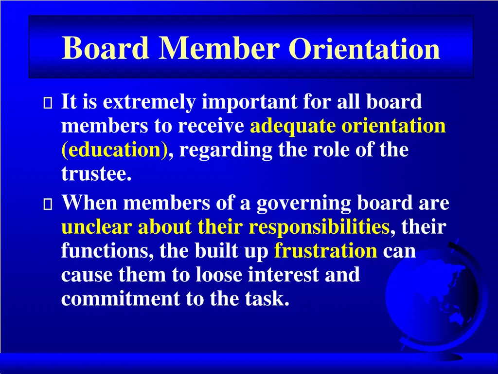 board member orientation