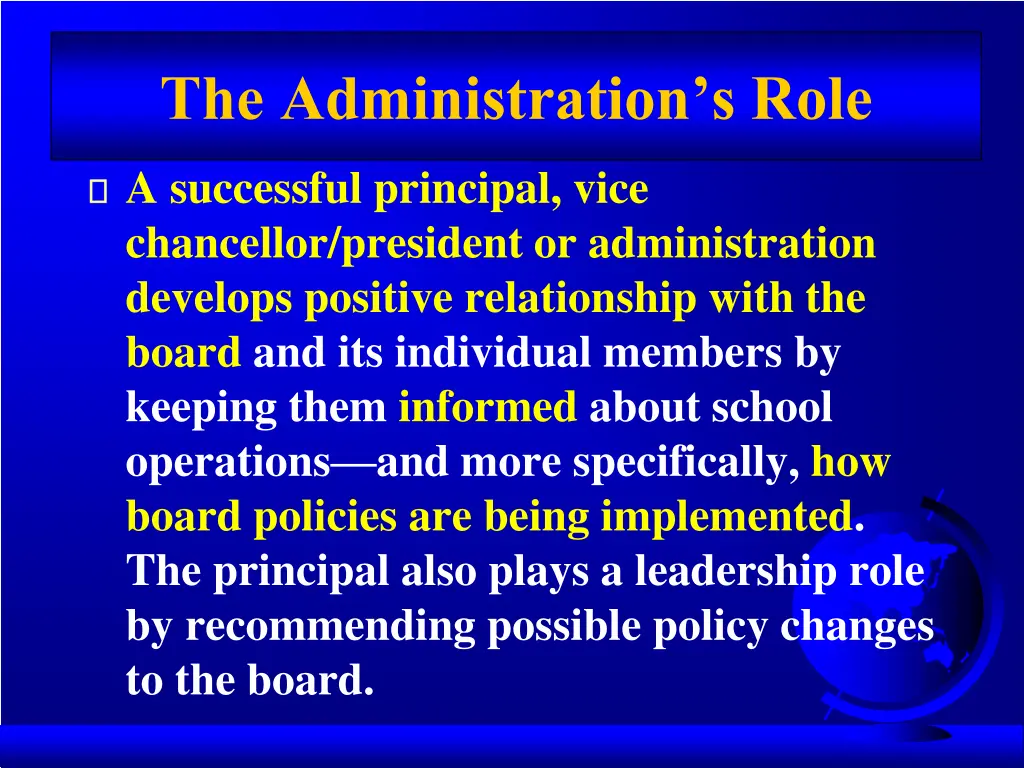 the administration s role