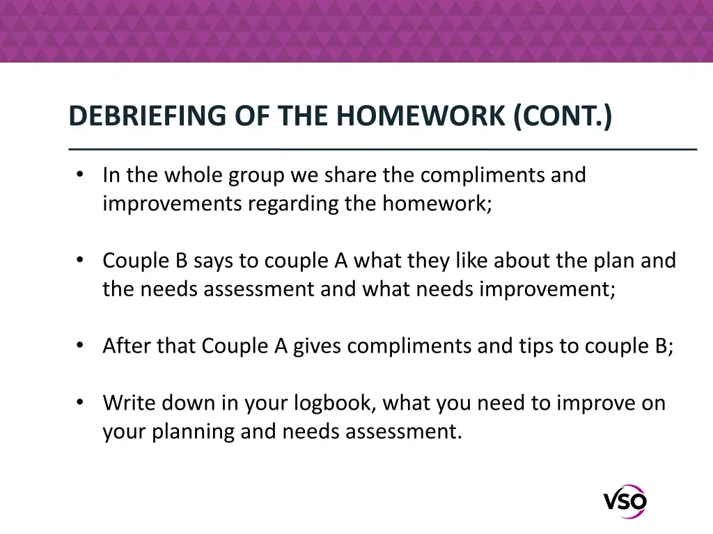debriefing of the homework cont