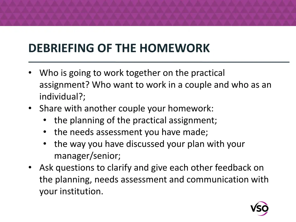 debriefing of the homework