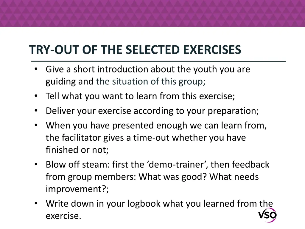 try out of the selected exercises