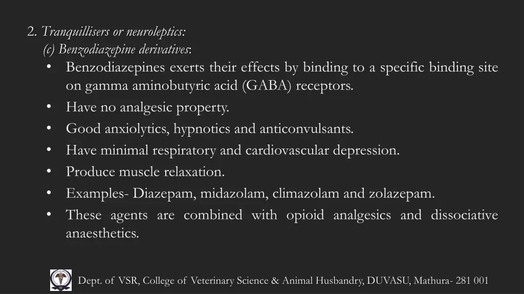 2 tranquillisers or neuroleptics c benzodiazepine