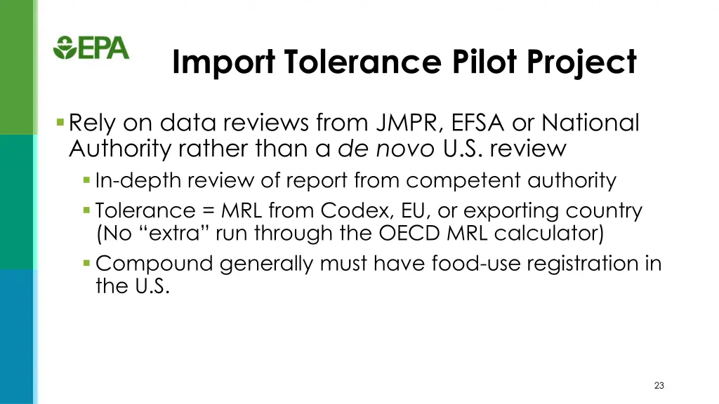 import tolerance pilot project