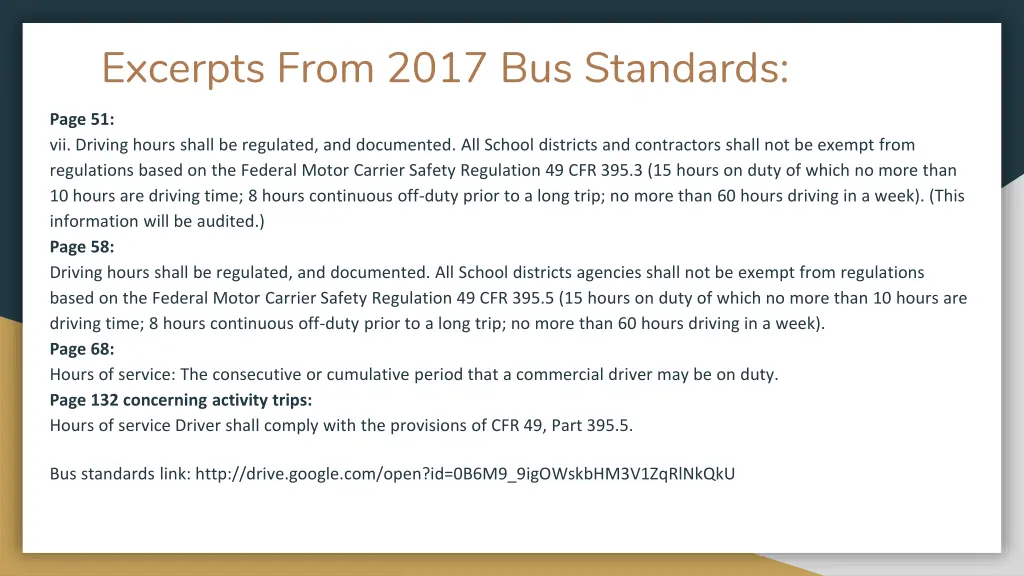 excerpts from 2017 bus standards