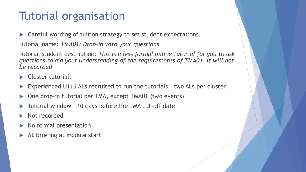 tutorial organisation