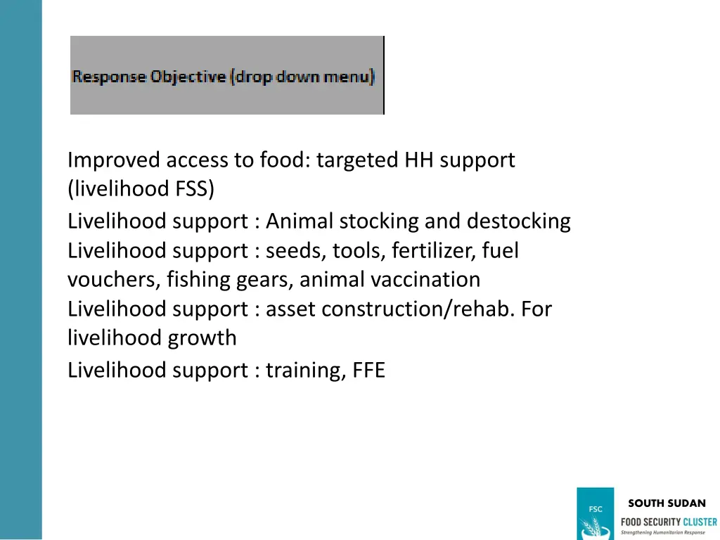 improved access to food targeted hh support