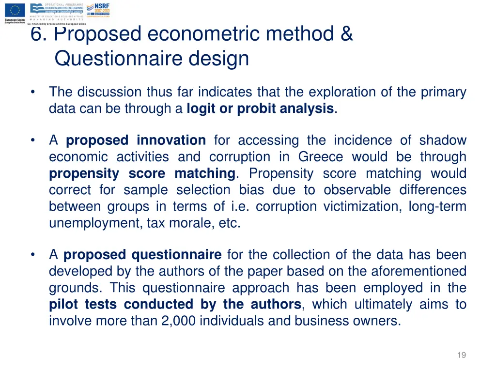 6 proposed econometric method questionnaire design