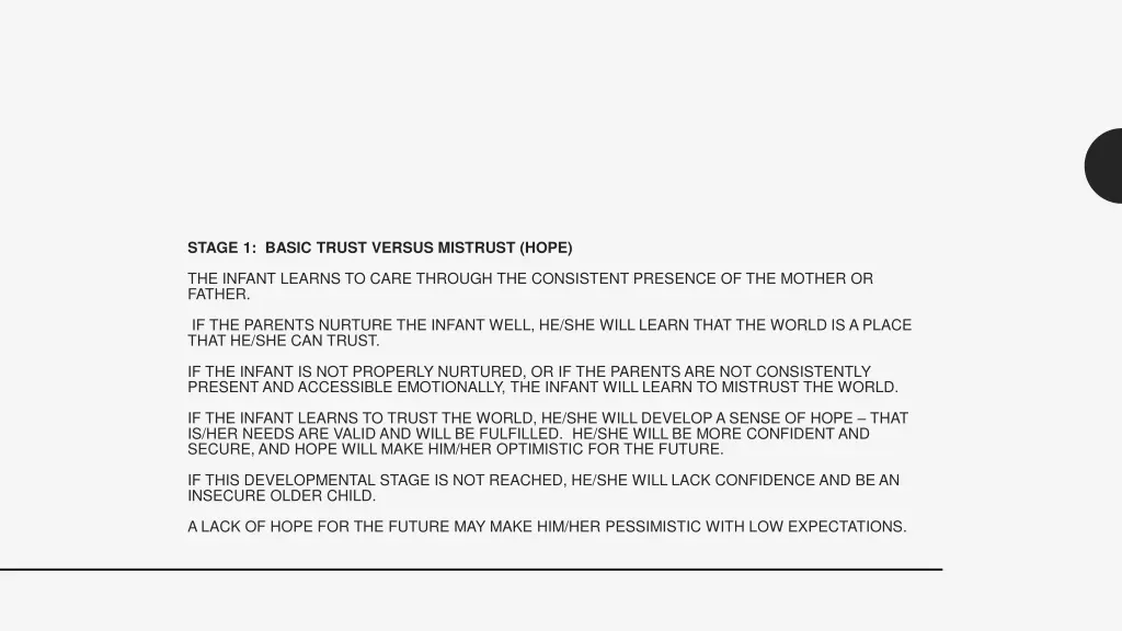 stage 1 basic trust versus mistrust hope