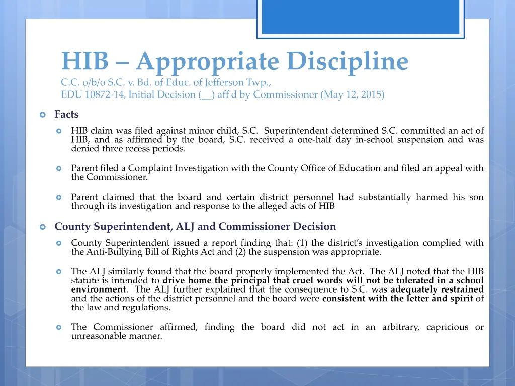 hib appropriate discipline