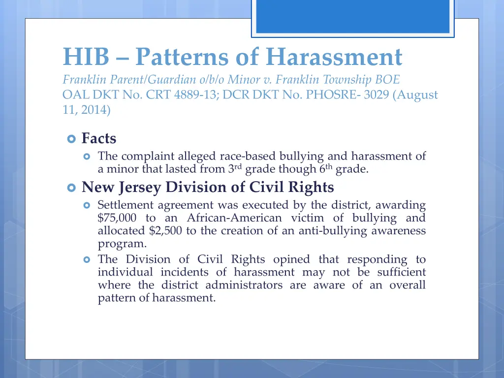 hib patterns of harassment franklin parent