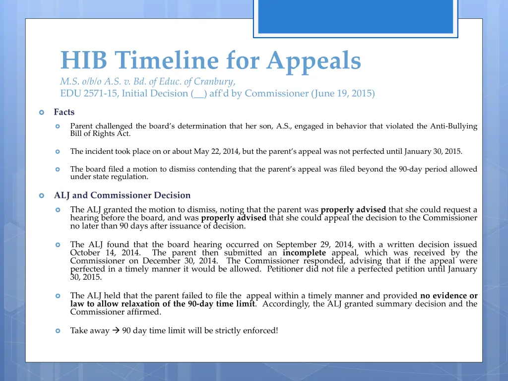 hib timeline for appeals
