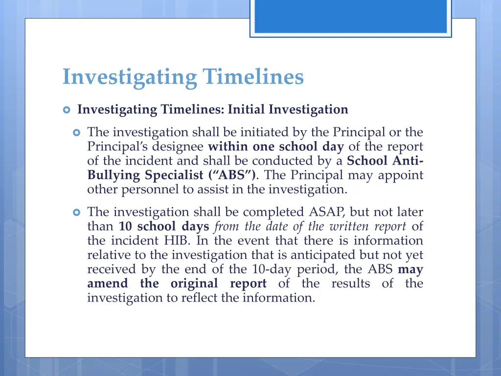 investigating timelines