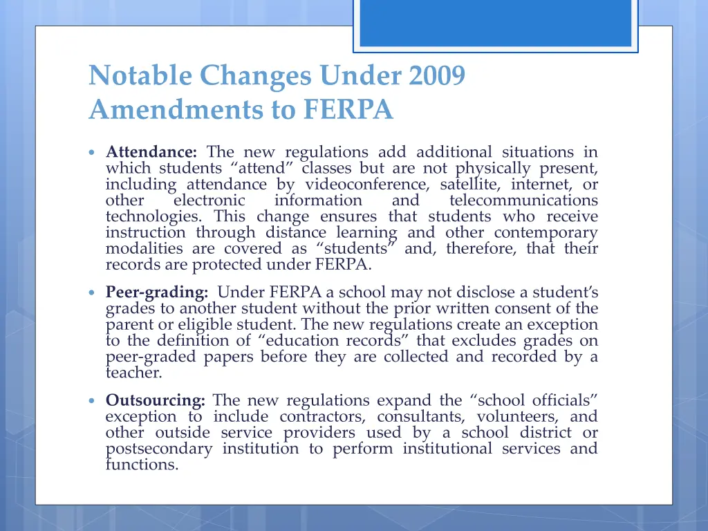 notable changes under 2009 amendments to ferpa