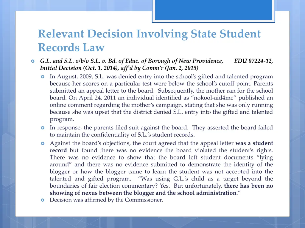 relevant decision involving state student records