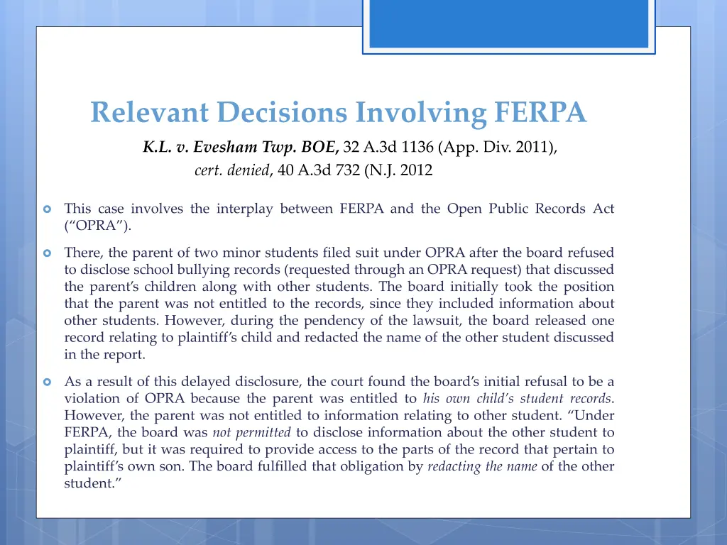relevant decisions involving ferpa 1