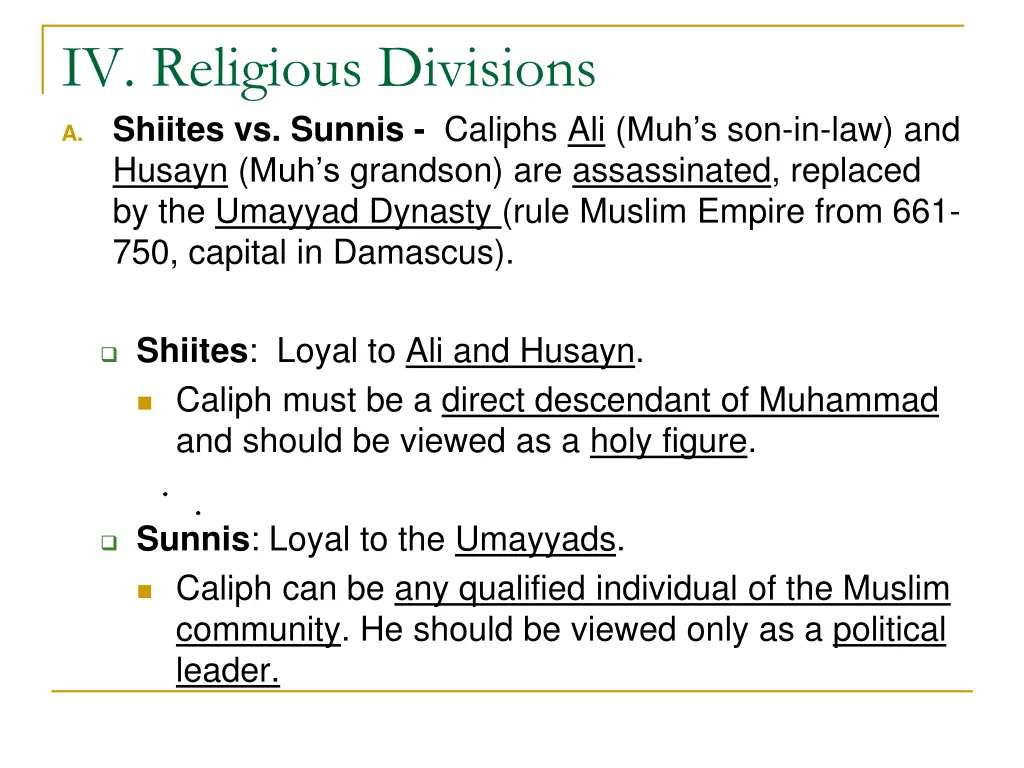 iv religious divisions a shiites vs sunnis
