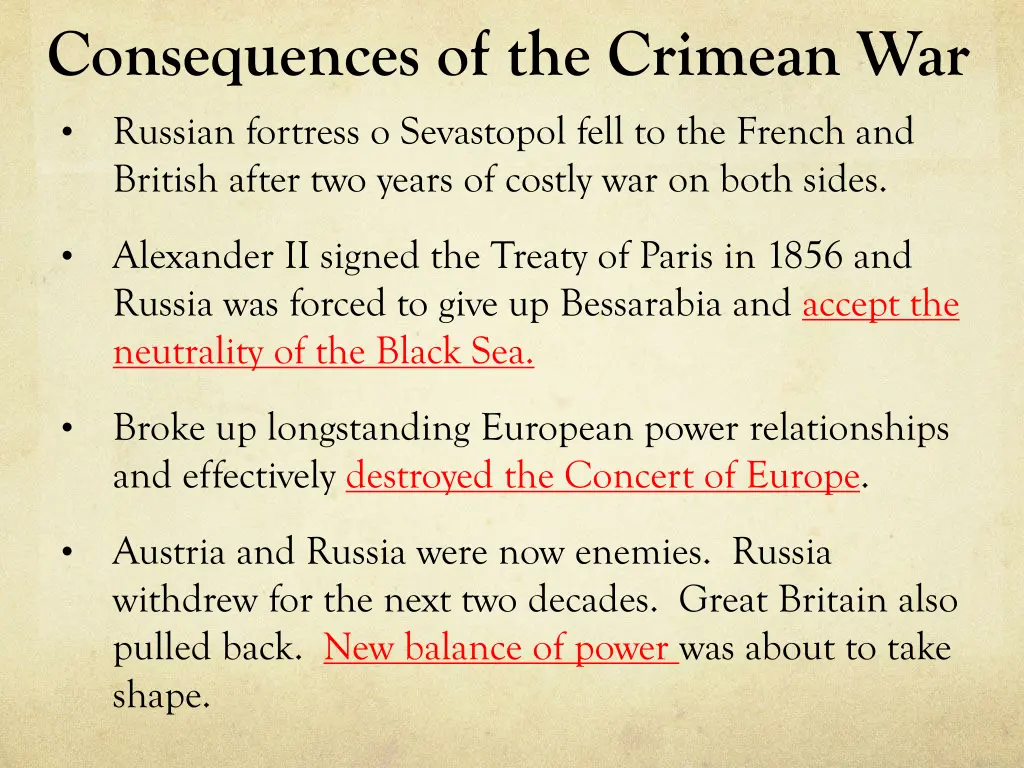 consequences of the crimean war russian fortress