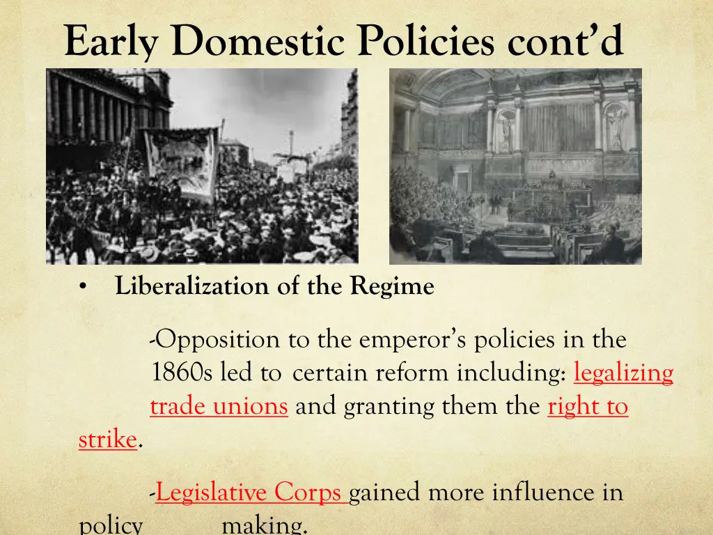 early domestic policies cont d