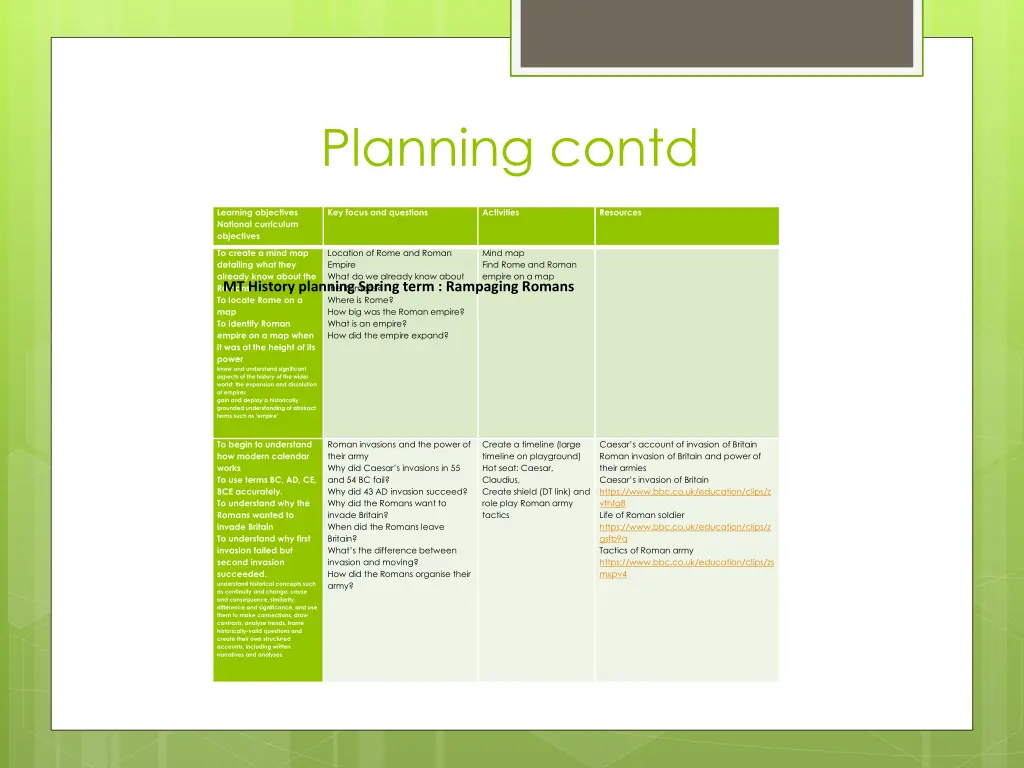 planning contd