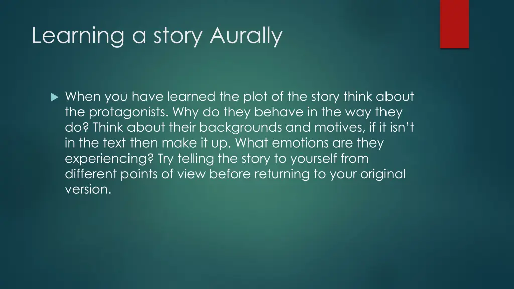 learning a story aurally 3